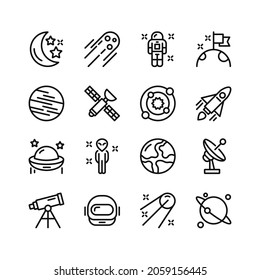 Space line icons. Set of outline symbols, simple graphic elements, modern linear style black pictograms collection. Vector line icons set