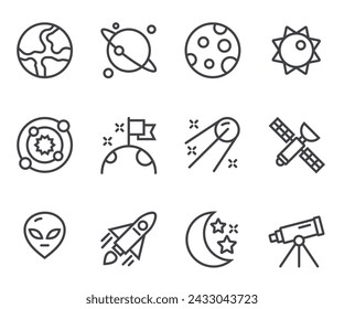 Space line icons. Set of outline symbols, simple graphic elements, modern linear style black pictograms collection. Vector line icons set