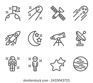 Space line icons. Set of outline symbols, simple graphic elements, modern linear style black pictograms collection. Vector line icons set