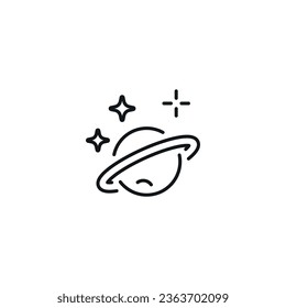 Space linear icon. Planet with stars. Thin line customizable illustration. Contour symbol. Vector isolated outline drawing. Editable stroke