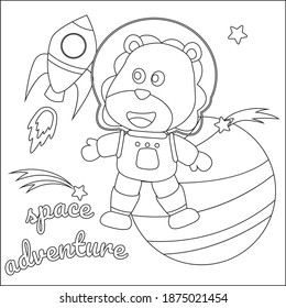 Space lion or astronaut in a space suit with cartoon style. Creative vector Childish design for kids activity colouring book or page.