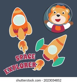 Space lion or astronaut in a space suit with cartoon style. Can be used for t-shirt print, kids wear fashion design, invitation card. fabric, textile, nursery wallpaper, poster and other decoration.