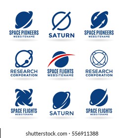 Space logo design elements, planet icons, astronomy symbols