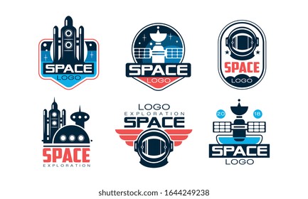 Space Logo Design Templates Collection, Space Adventure, Cosmos Exploration Labels Vector Illustration