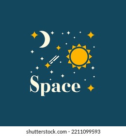 The space logo. Designer image of the cosmos, sun, moon, comet and stars. Vector illustration.