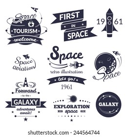 Space Logo And Label Set, Typography Design, Retro Vector Illustration