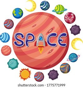 Logo espacial con muchos planetas en forma de círculo