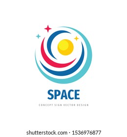 Space logo template design. Universe concept sign. Solar system creative symbol. Planets icon. Vector illustration. 