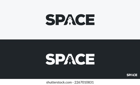 Space Logo template letter A with rocket launch symbol. Trending negative space design.