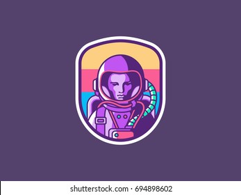 Space logo. Vintage astronaut badge. Spaceman vector illustration