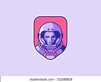 Space Logo. Vintage Astronaut Badge. Spaceman Vector Illustration