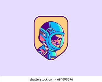 Space logo. Vintage astronaut skull badge. Spaceman vector illustration