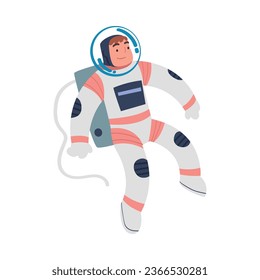 Space with Man Astronaut Character in Spacesuit Floating Vector Illustration