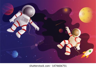 Space man or astronaut with planet