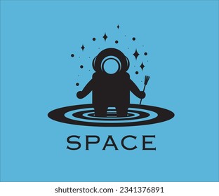 space man basic logo vector with paint brush on hand for company or brands
