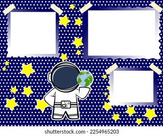 space man character cartoon picture frame background illustration in vector format