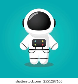 Space Man in space costume with blue background in minimal vector style. 2D cute cartoon character.