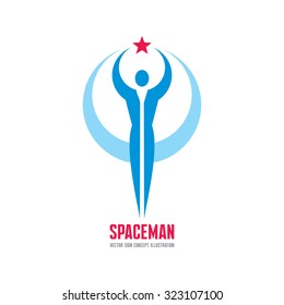 Space Man - human character with star in hand - creative vector logo template for business company, media portal, sport club, creative agency etc. Concept business sign.