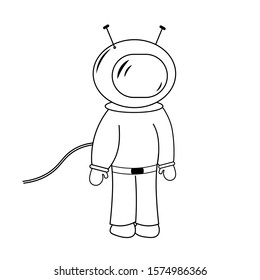 Space man isolated childish line drawing astronaut vector illustration