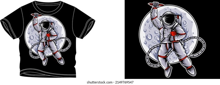 space man on moon t-shirt design background color is a black and t-shirt color is a black beautiful color and beautiful design
