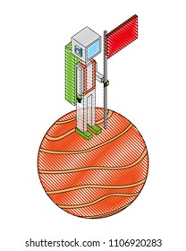 space man in the planet with flag isometric avatar