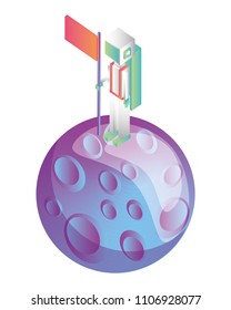 space man in the planet with flag isometric avatar