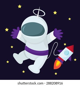 Space man and a rocket cartoon vector illustration.