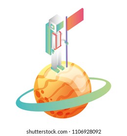space man in the saturn with flag isometric avatar