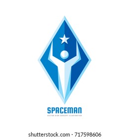 Space man - vector logo template concept illustration. Astronaut creative badge with abstract human silhouette and star. Progress development business sign. Design element.  