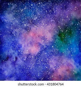 Space with many stars. Starry sky. Watercolor background. Hipster background. Vector illustration.
