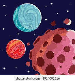 space mars planets asteroids galaxy cosmos stars background vector illustration