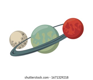 space mars and saturn planets with moon vector illustration graphic design
