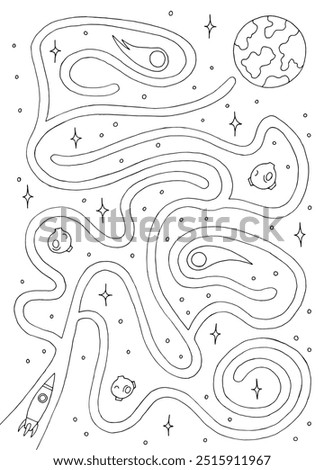 Space maze graphic black white sketch vertical illustration vector 