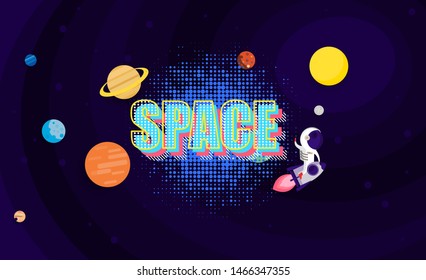 Space, Memphis geometric bright style for back to school. education background, banner, poster. Vector Illustration 
