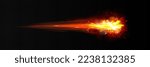 Space meteor, comet or asteroid with fire trail. Meteorite fireball or star cosmic object falling down with glowing gas and dust tail, galaxy and astronomy science, Realistic 3d vector illustration