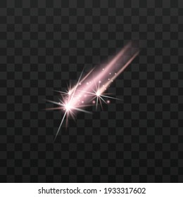 Space meteor, comet, meteorite or asteroid with light sparkles. Colorful shooting star, galaxy object with glowing dust and gas tail. Vector illustration isolated on dark