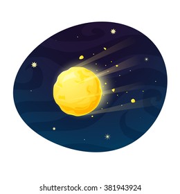 Space meteor flying in the sky, concept design, a beautiful print on a T-shirt for the fan astronomy, vector illustration