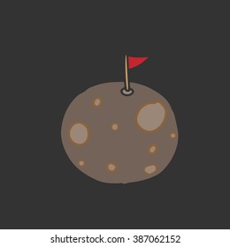Space meteorite with red flag cartoon