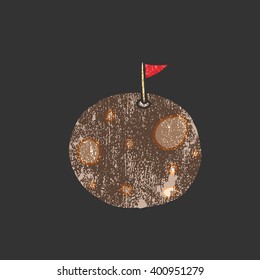Space meteorite with red flag cartoon stamp