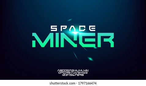 Space Miner, an abstract technology science alphabet font. digital space typography, Wide and bold modern typeface