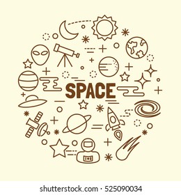 space minimal thin line icons set, vector illustration design elements