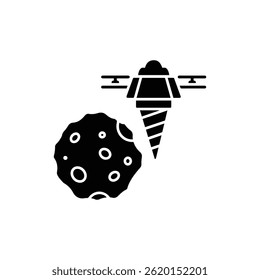 Space Mining Drone Drilling into Asteroid Icon Representing Asteroid Mining