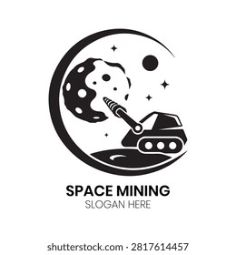 Space Mining logo depicts heavy planetary excavation machinery operating on a lunar landscape, perfectly crafted for aerospace mining corporations, space exploration agencies, futuristic robotics developers, or extraterrestrial resource ventures seeking a pioneering identity.