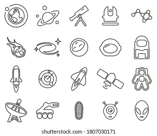 Space Or Space Mission Icons Black & White Thin Line Set Big