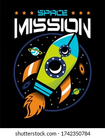Space mission illustration design vector for print.