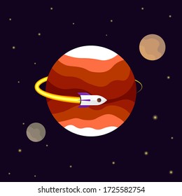 Space Mission, poster design template, spaceship on space, the first mission on the Mars, vector illustration