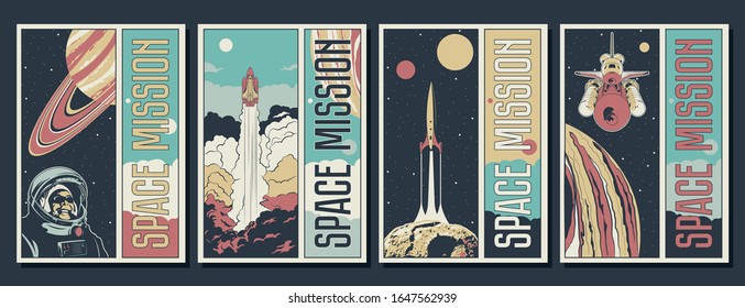 Space Mission Posters, Astronaut, Rocket Launch, Space ship, Jupiter, Saturn, Asteroid