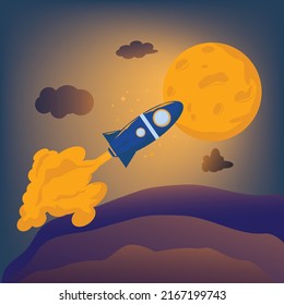 space mission .rocket in blue galaxy