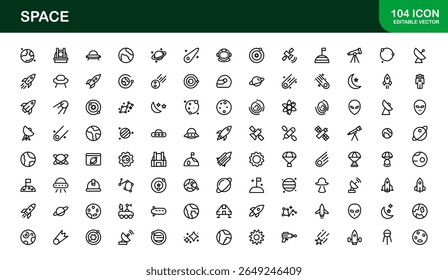 Space, Modern Line Icon Pack - Uma coleção profissional, mínima e criativa de símbolos cósmicos e astronômicos em estilo de arte vetorial.