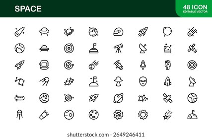 Space, Modern Line Icon Pack - Uma coleção profissional, mínima e criativa de símbolos cósmicos e astronômicos em estilo de arte vetorial.